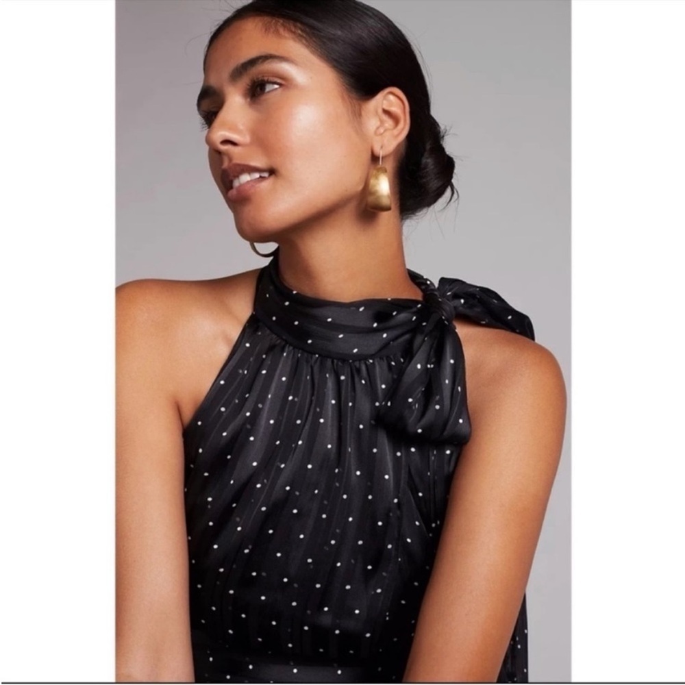 Anthropologie Sachin & Babi Black Polka Dot Halter Midi Dress Size 12 NWT - Picture 2 of 6